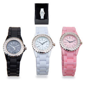RELOJ CAUCHO BRILLANTES BLANCO