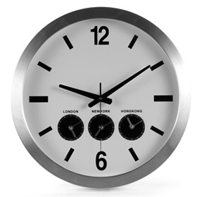 Reloj de pared con 3 zonas horarias d...