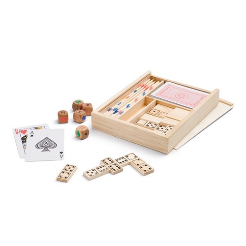Set de juegos en estuche de madera Playtime. regalos promocionales